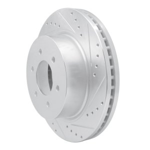 Nissan Titan XD Brake Rotor (1) - Front Right - R1 Concepts - Drilled & Slotted - Silver - `16-`24